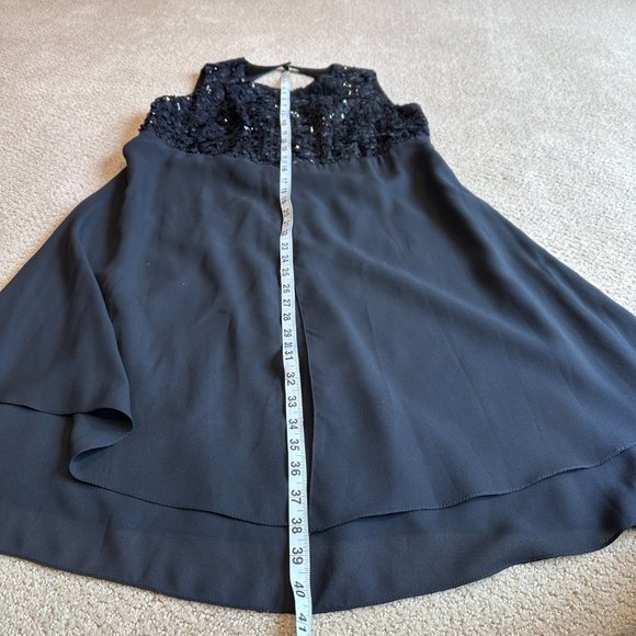 Faviana NY Dress Formal Midi Black Lace Sequin Chiffon Evening Cocktail Plus 14W - Picture 7 of 10